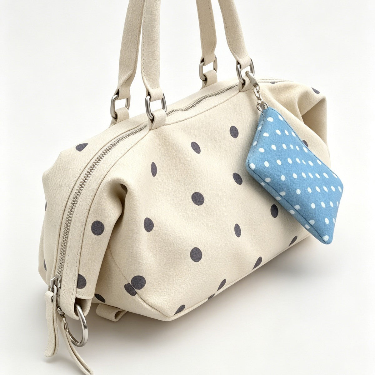 Leather Polka Dot Satchel Bag with Coin Pouch