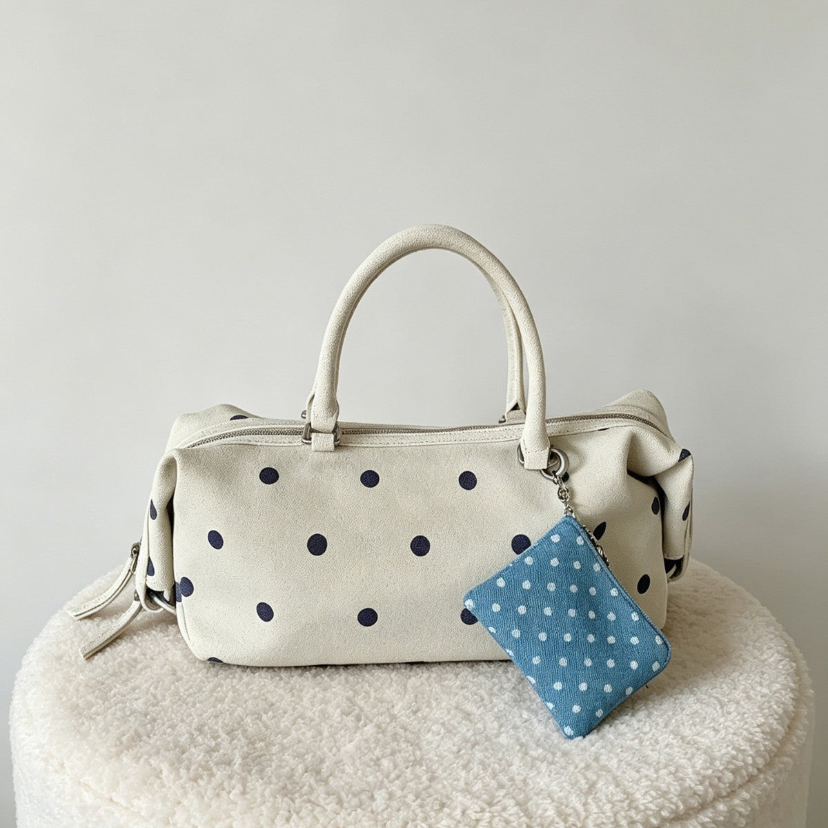 Leather Polka Dot Satchel Bag with Coin Pouch