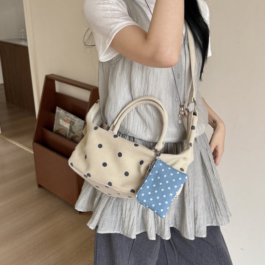 Leather Polka Dot Satchel Bag with Coin Pouch