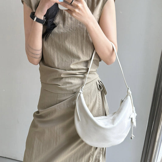 Top Grain Leather Crescent Hobo Shoulder Bag