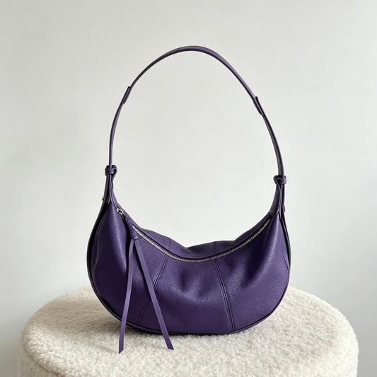 Top Grain Leather Hobo Bag with Long Zipper Pull