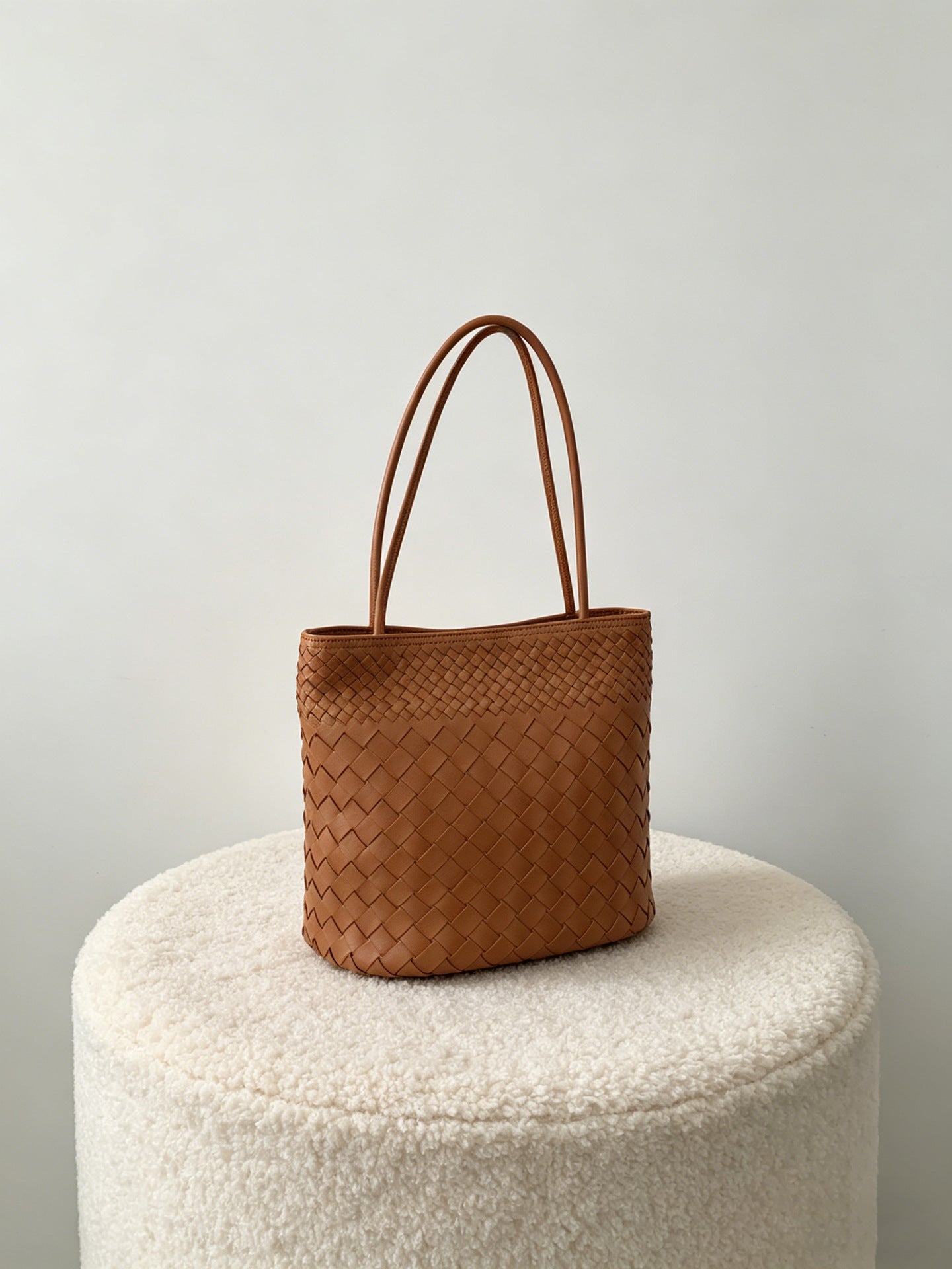 Woven Leather Tote Bag - Sheepskin Shoulder Handbag