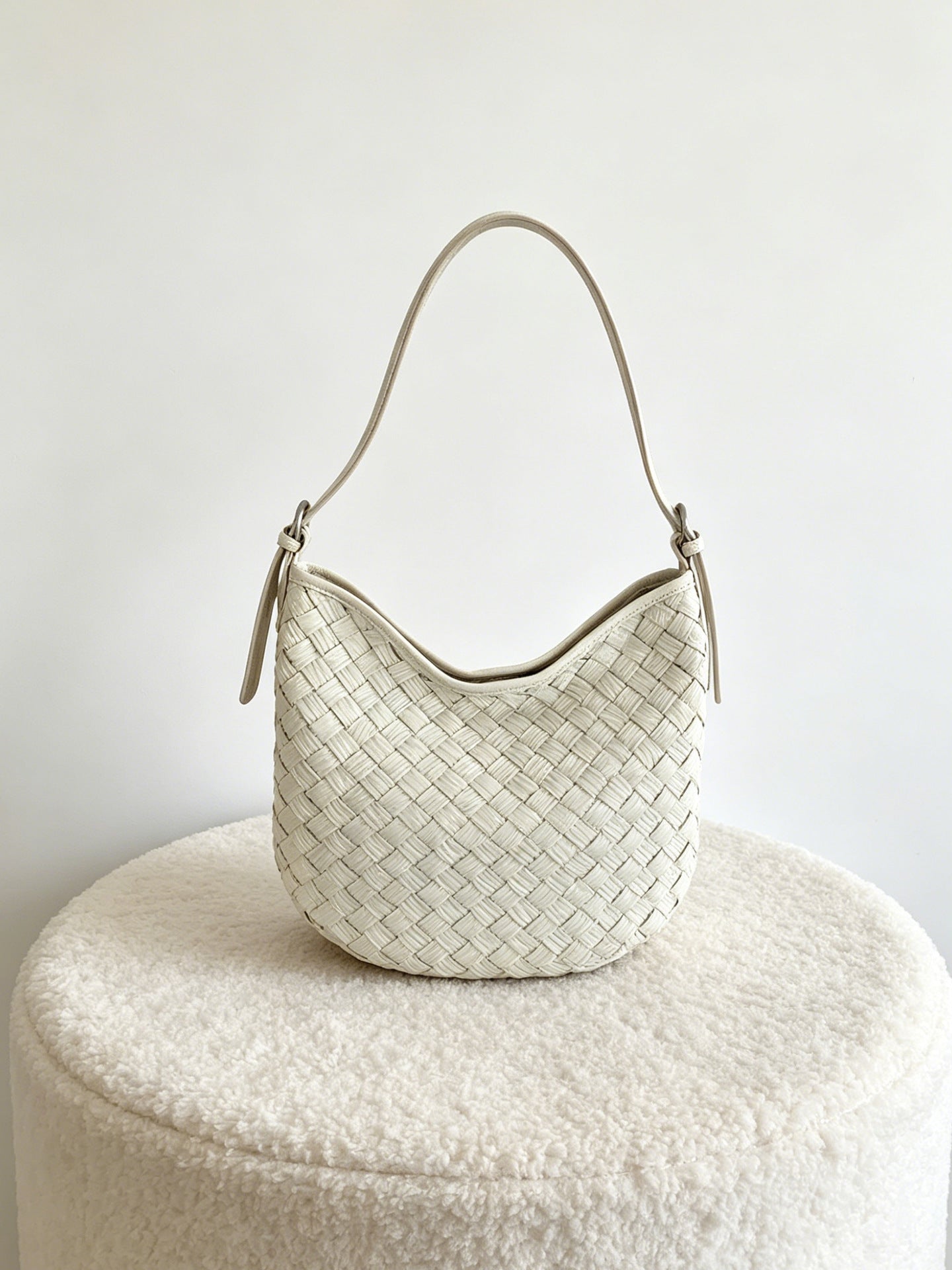 Metallic Woven Leather Shoulder Bag - Soft Shell Hobo