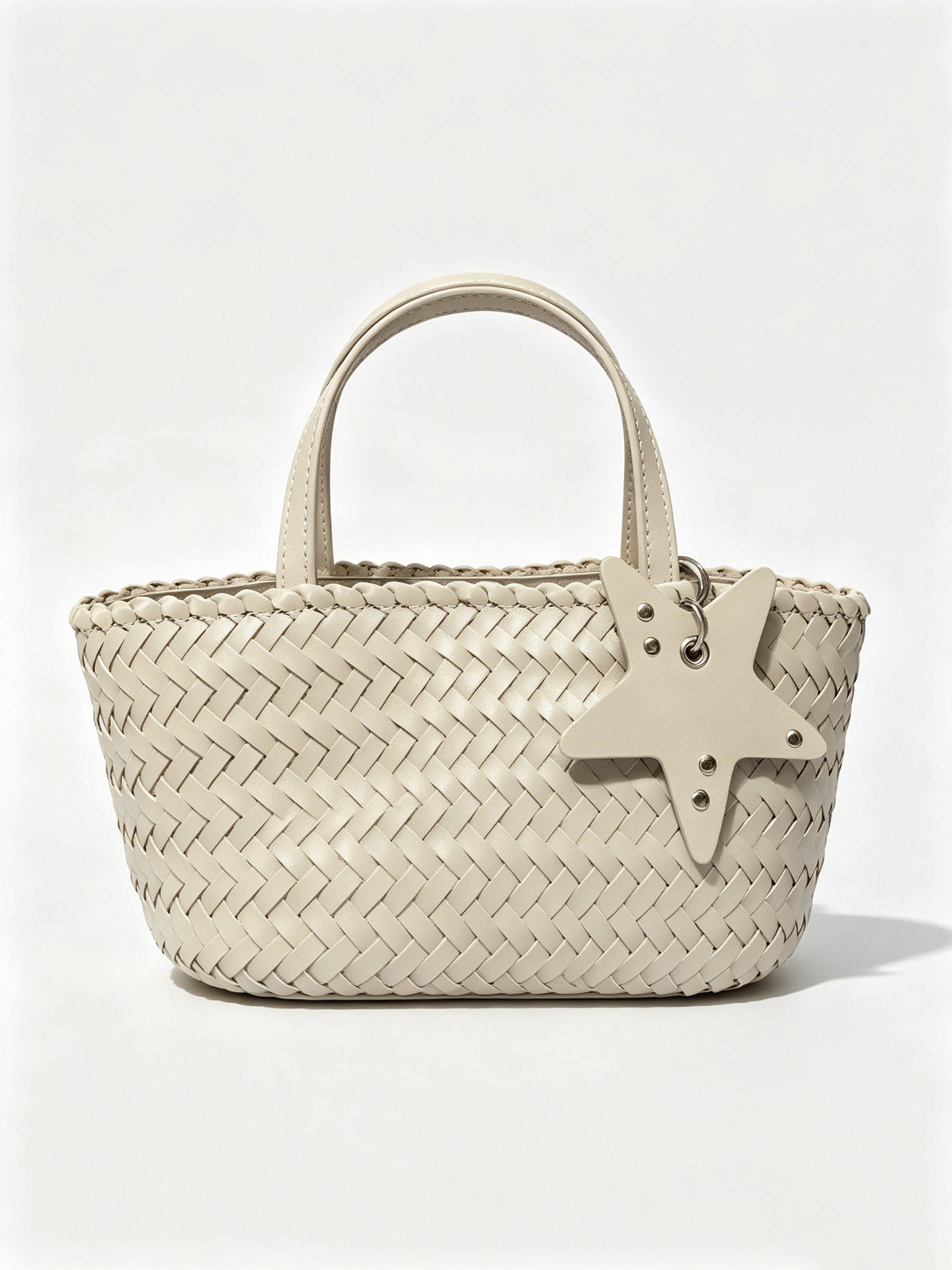 Woven Leather Mini Tote Bag with Star Charm