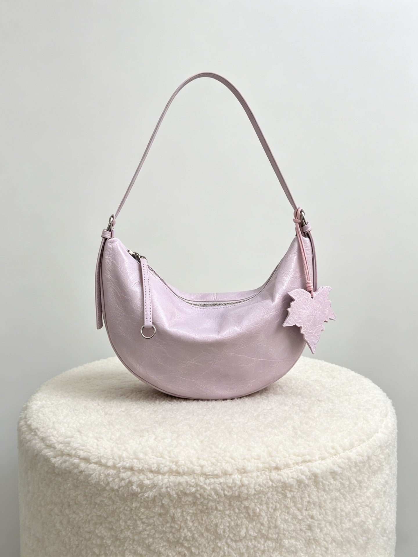 Top Grain Leather Crescent Hobo Shoulder Bag
