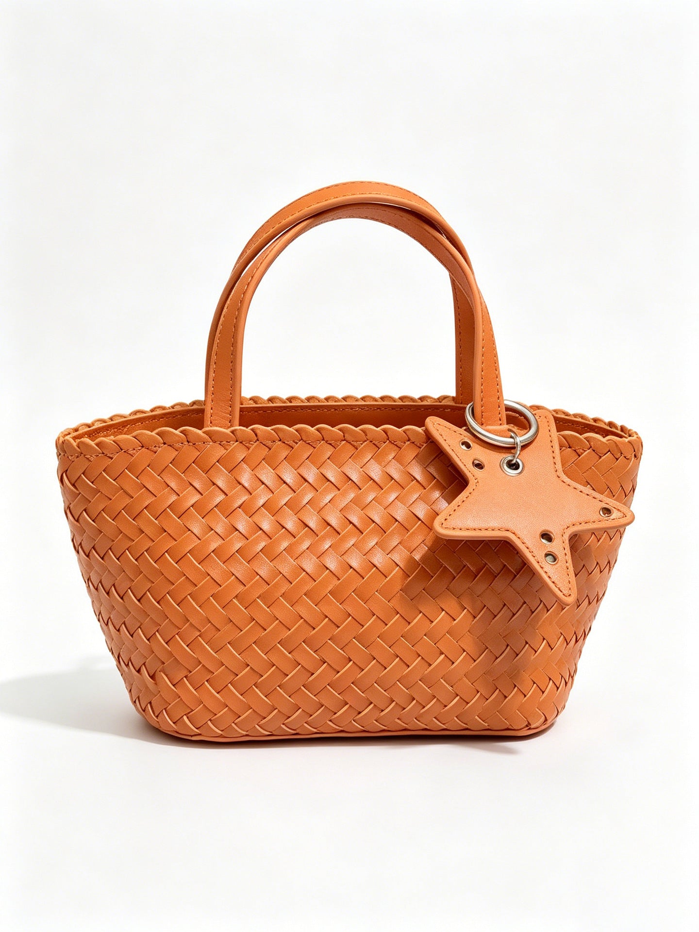 Woven Leather Mini Tote Bag with Star Charm