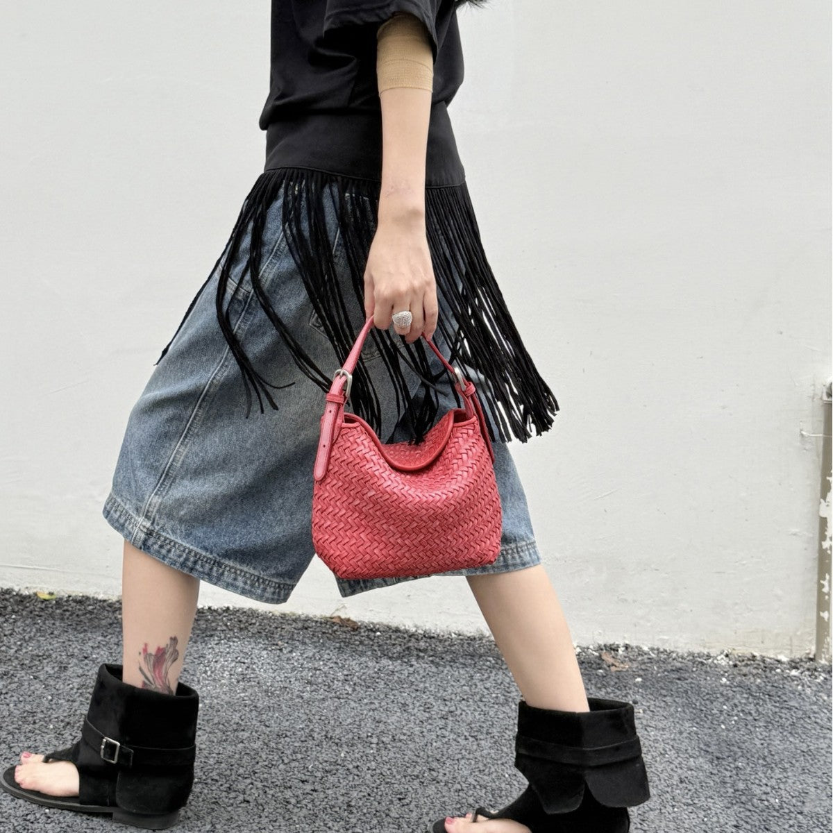 Woven Leather Hobo Bag - Top Grain Cowhide Handbag