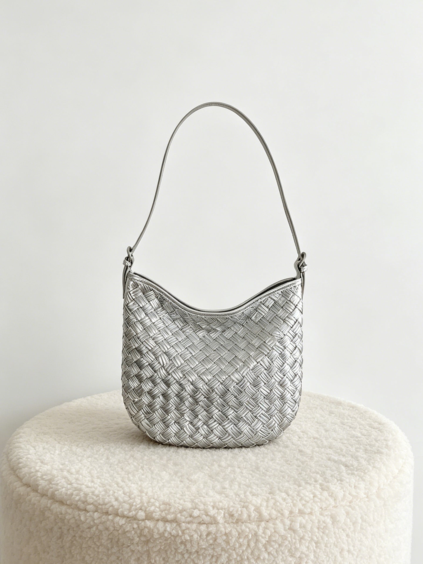 Metallic Woven Leather Shoulder Bag - Soft Shell Hobo