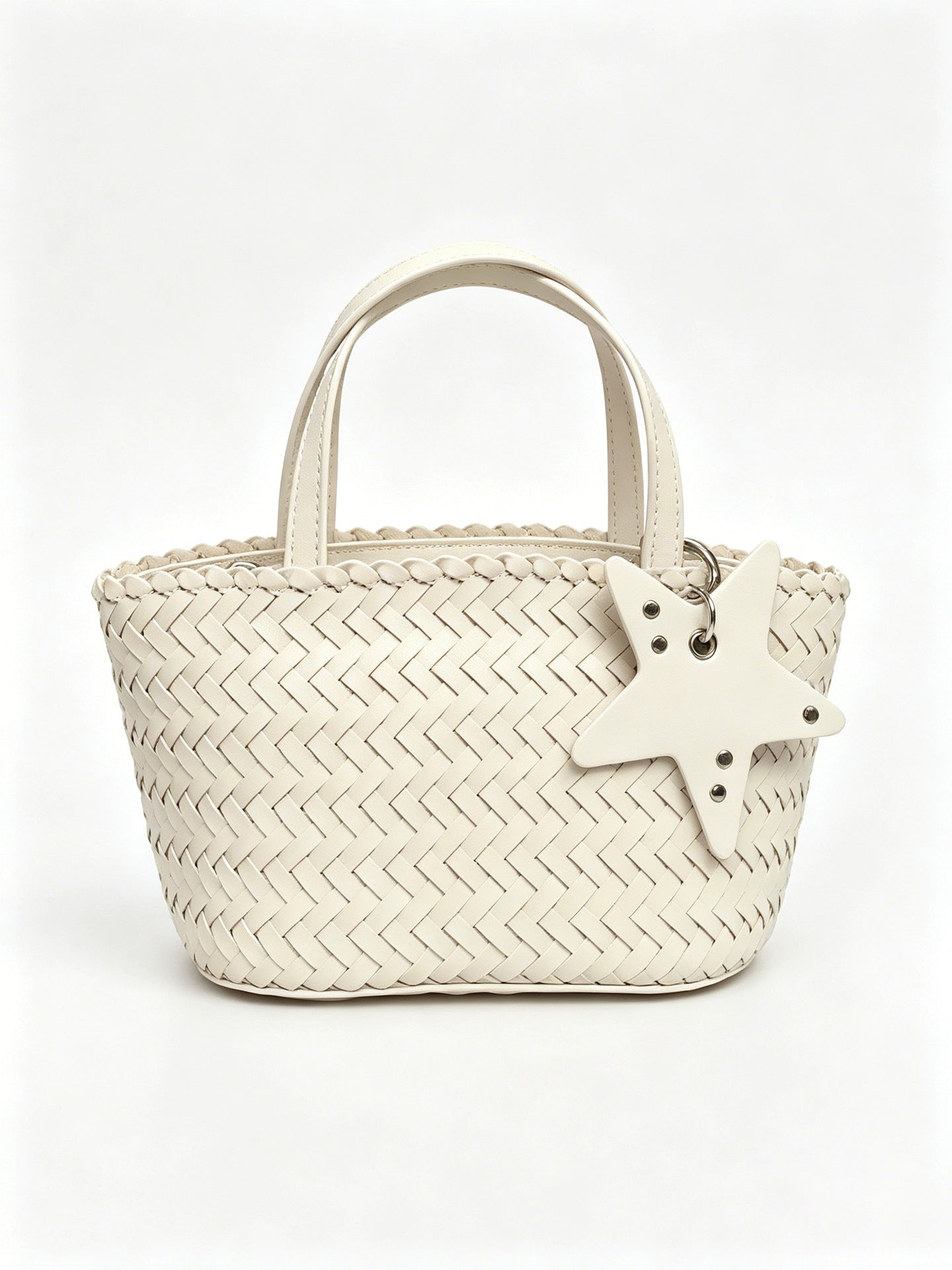 Woven Leather Mini Tote Bag with Star Charm