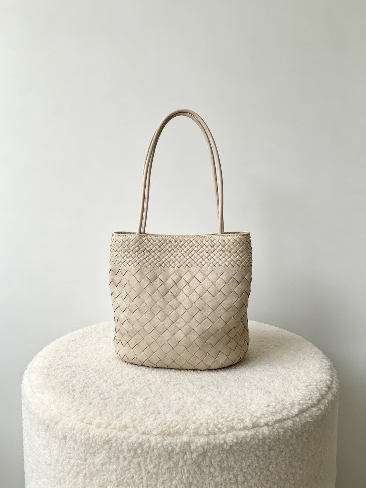 Woven Leather Tote Bag - Sheepskin Shoulder Handbag