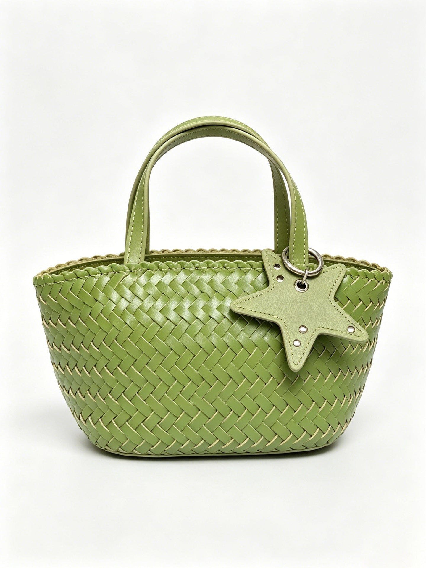 Woven Leather Mini Tote Bag with Star Charm