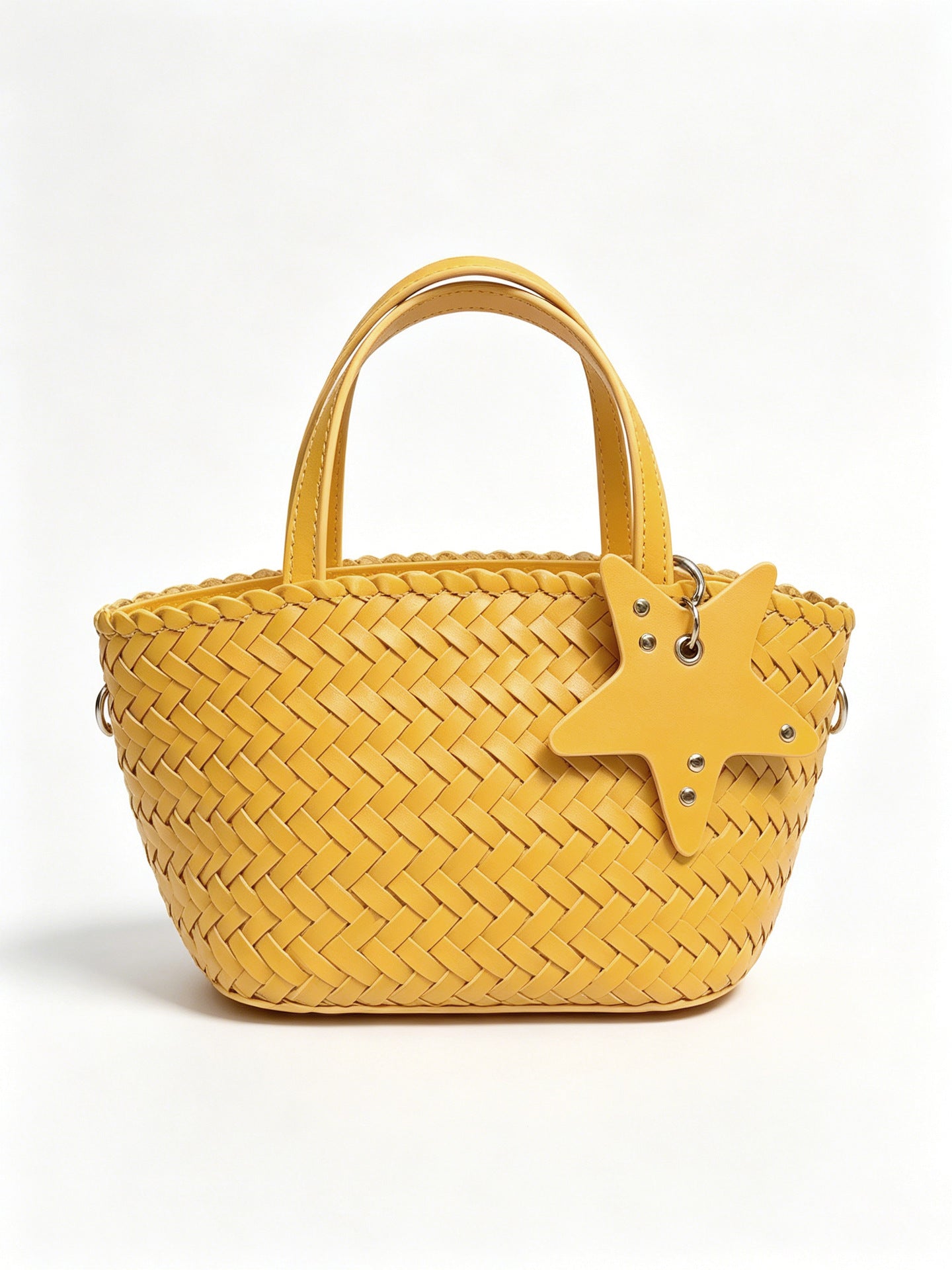 Woven Leather Mini Tote Bag with Star Charm