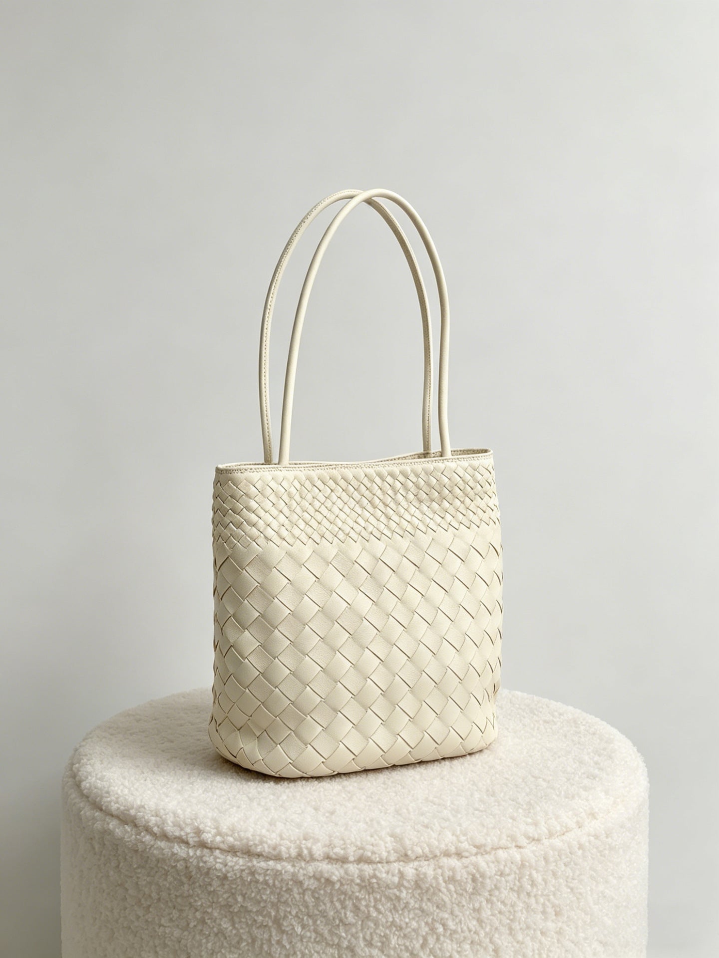 Woven Leather Tote Bag - Sheepskin Shoulder Handbag