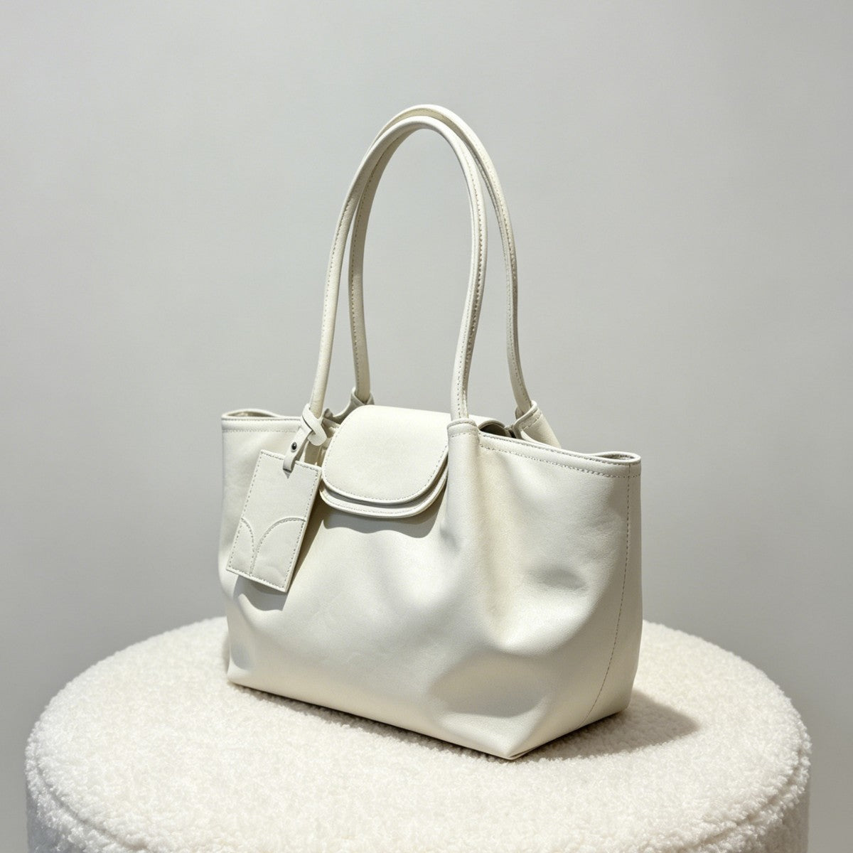 Vegetable Tanned Leather Tote Bag with Flap Closure