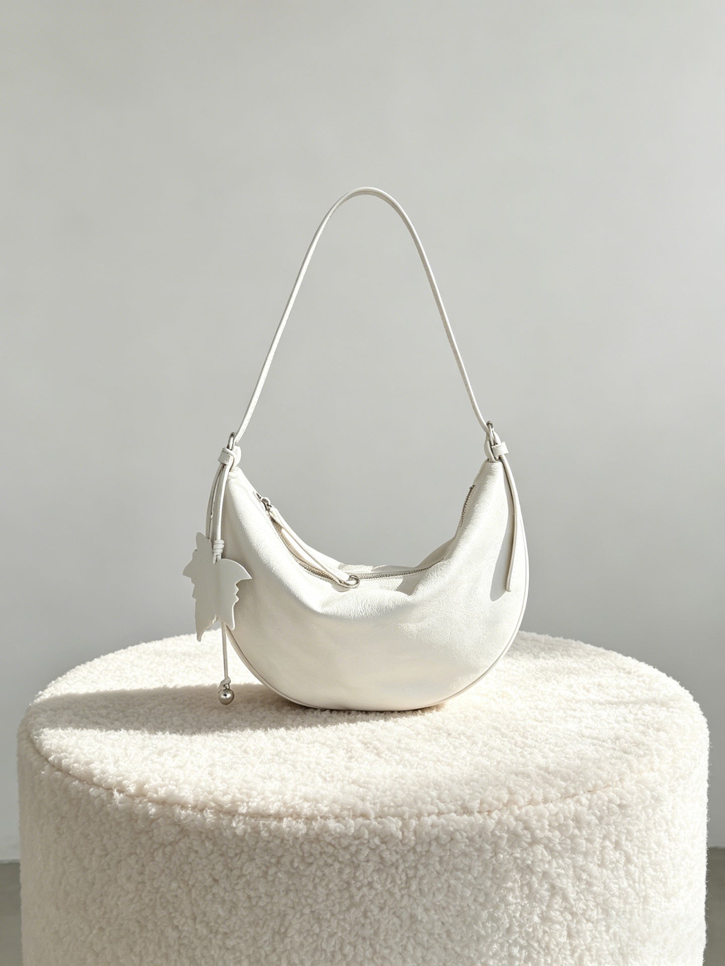 Top Grain Leather Crescent Hobo Shoulder Bag