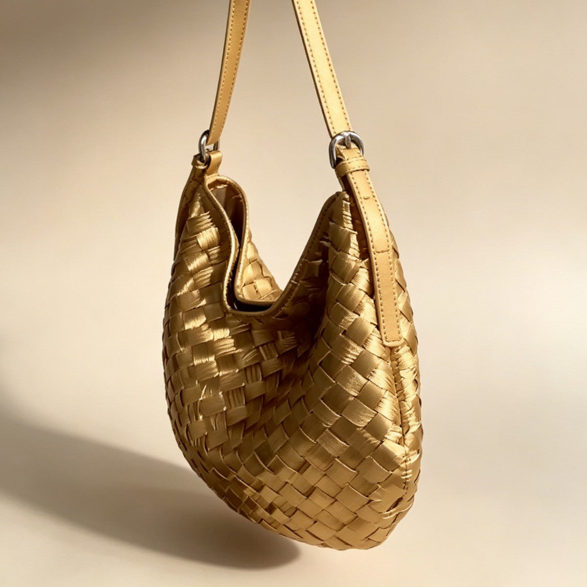 Metallic Woven Leather Shoulder Bag - Soft Shell Hobo