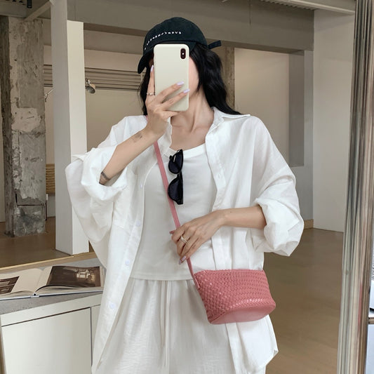 Woven Leather Baguette Bag - Mini Shoulder Purse