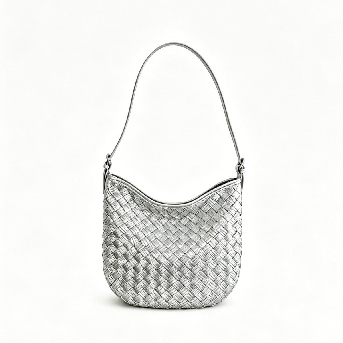 Metallic Woven Leather Shoulder Bag - Soft Shell Hobo