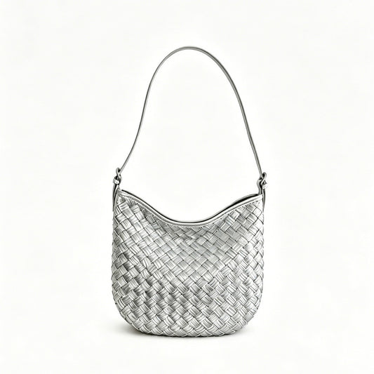 Metallic Woven Leather Shoulder Bag - Soft Shell Hobo