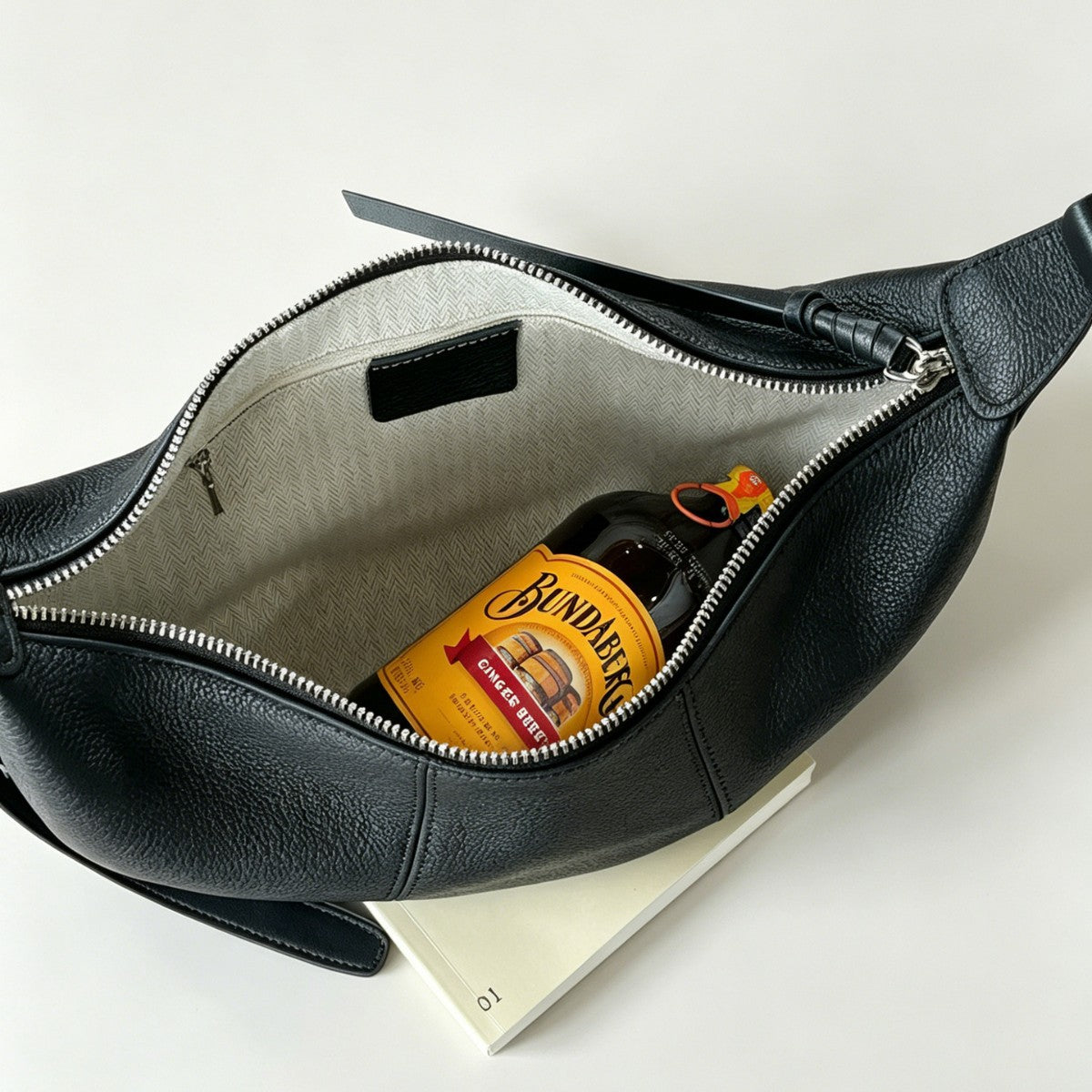 Top Grain Leather Hobo Bag with Long Zipper Pull
