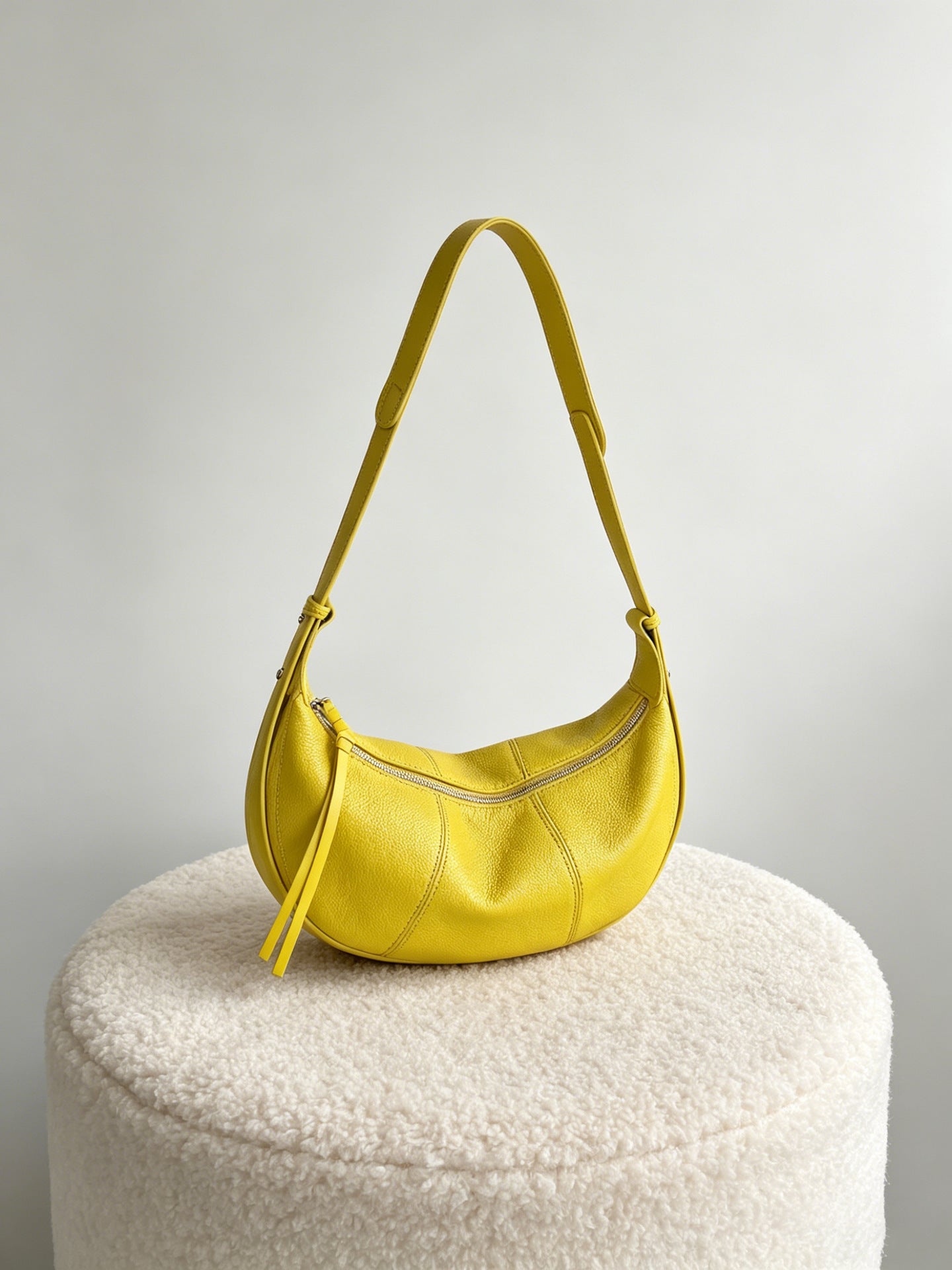 Top Grain Leather Hobo Bag with Long Zipper Pull