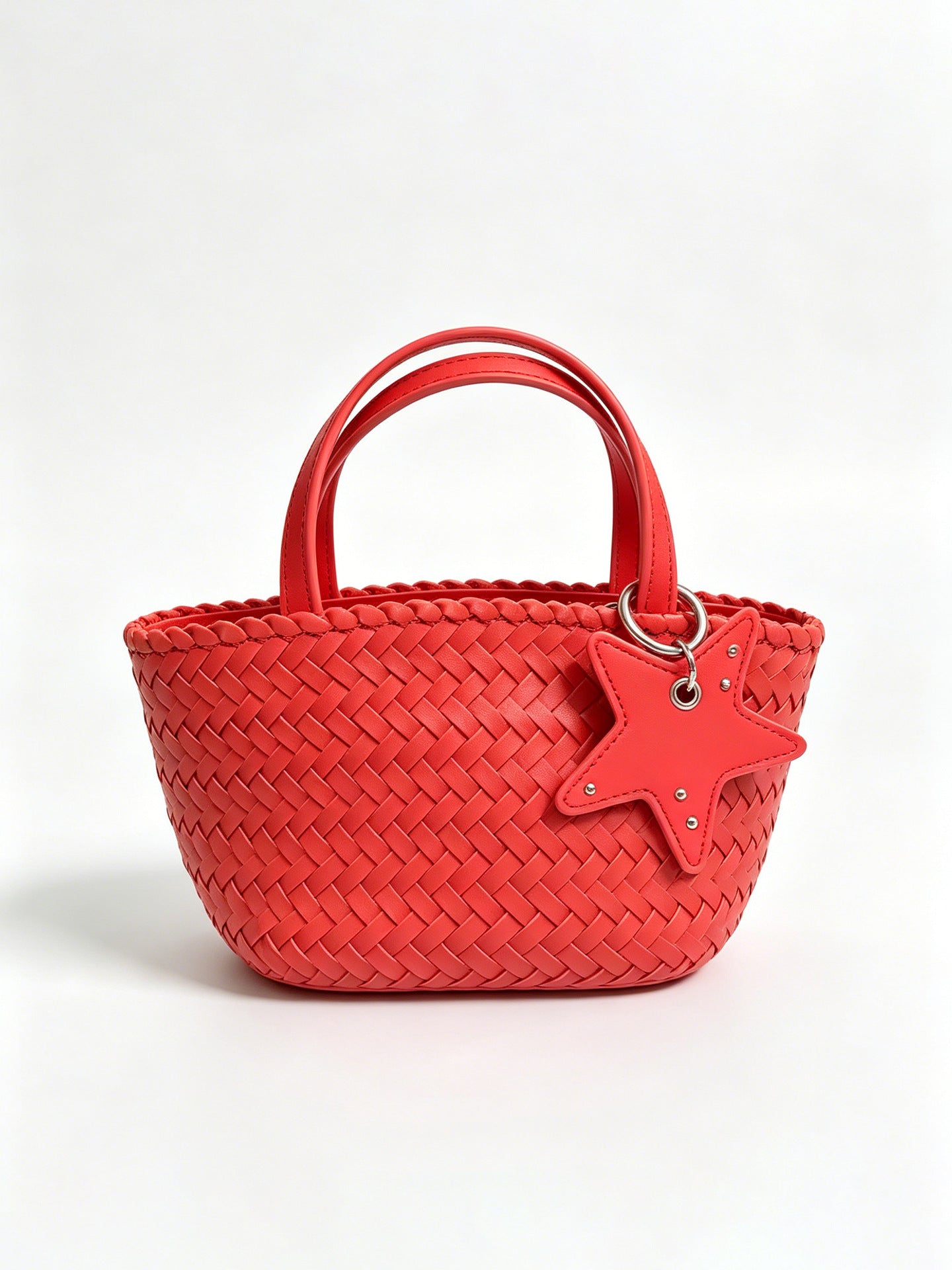 Woven Leather Mini Tote Bag with Star Charm