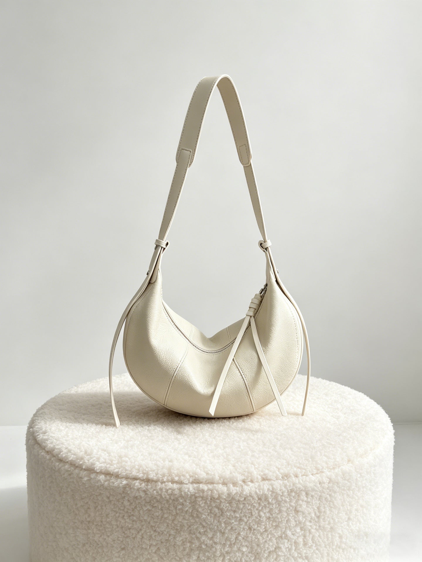Top Grain Leather Hobo Bag with Long Zipper Pull