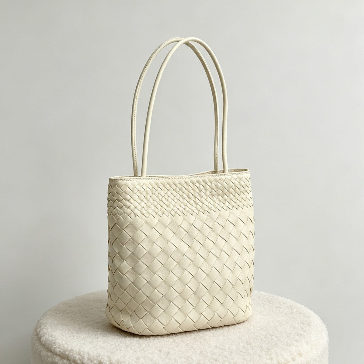 Woven Leather Tote Bag - Sheepskin Shoulder Handbag