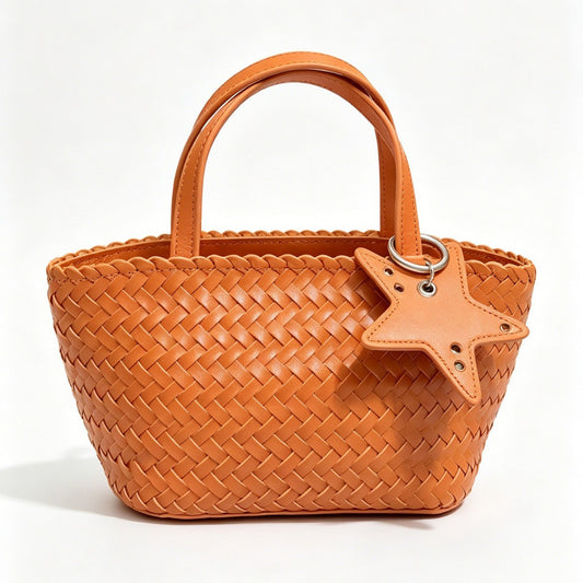 Woven Leather Mini Tote Bag with Star Charm