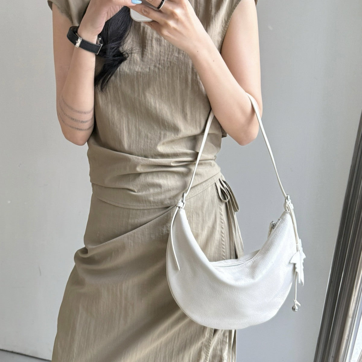 Top Grain Leather Crescent Hobo Shoulder Bag