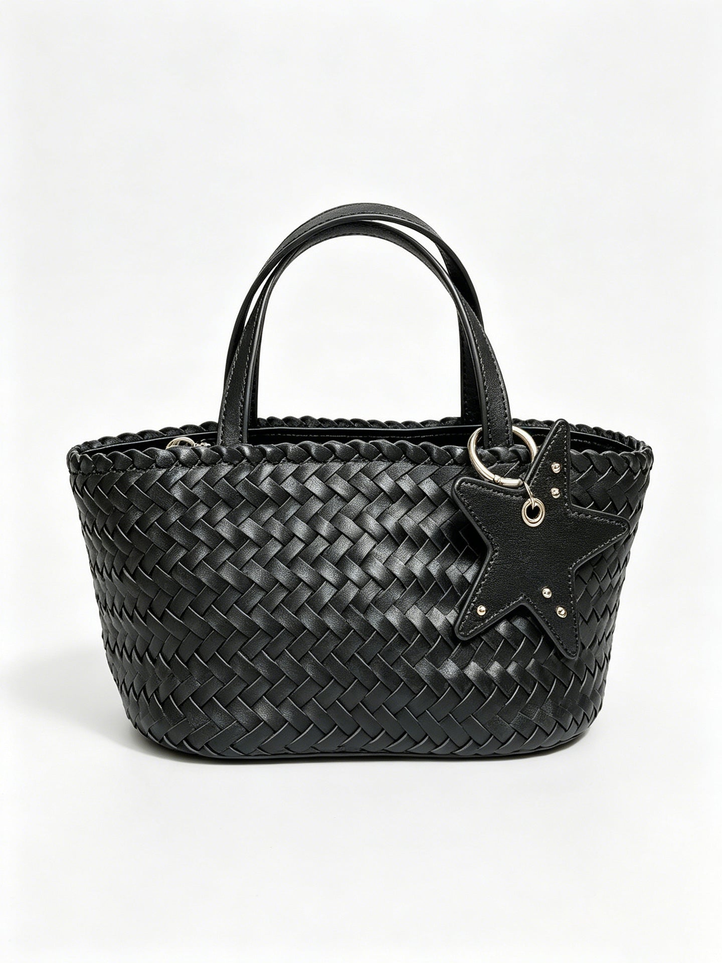 Woven Leather Mini Tote Bag with Star Charm