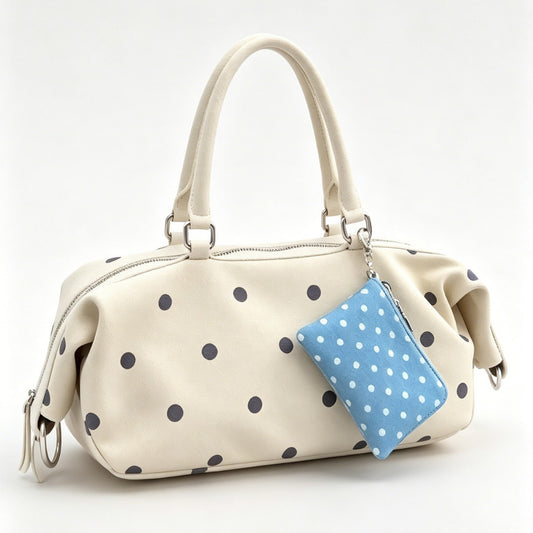 Leather Polka Dot Satchel Bag with Coin Pouch