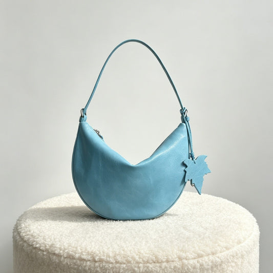 Top Grain Leather Crescent Hobo Shoulder Bag