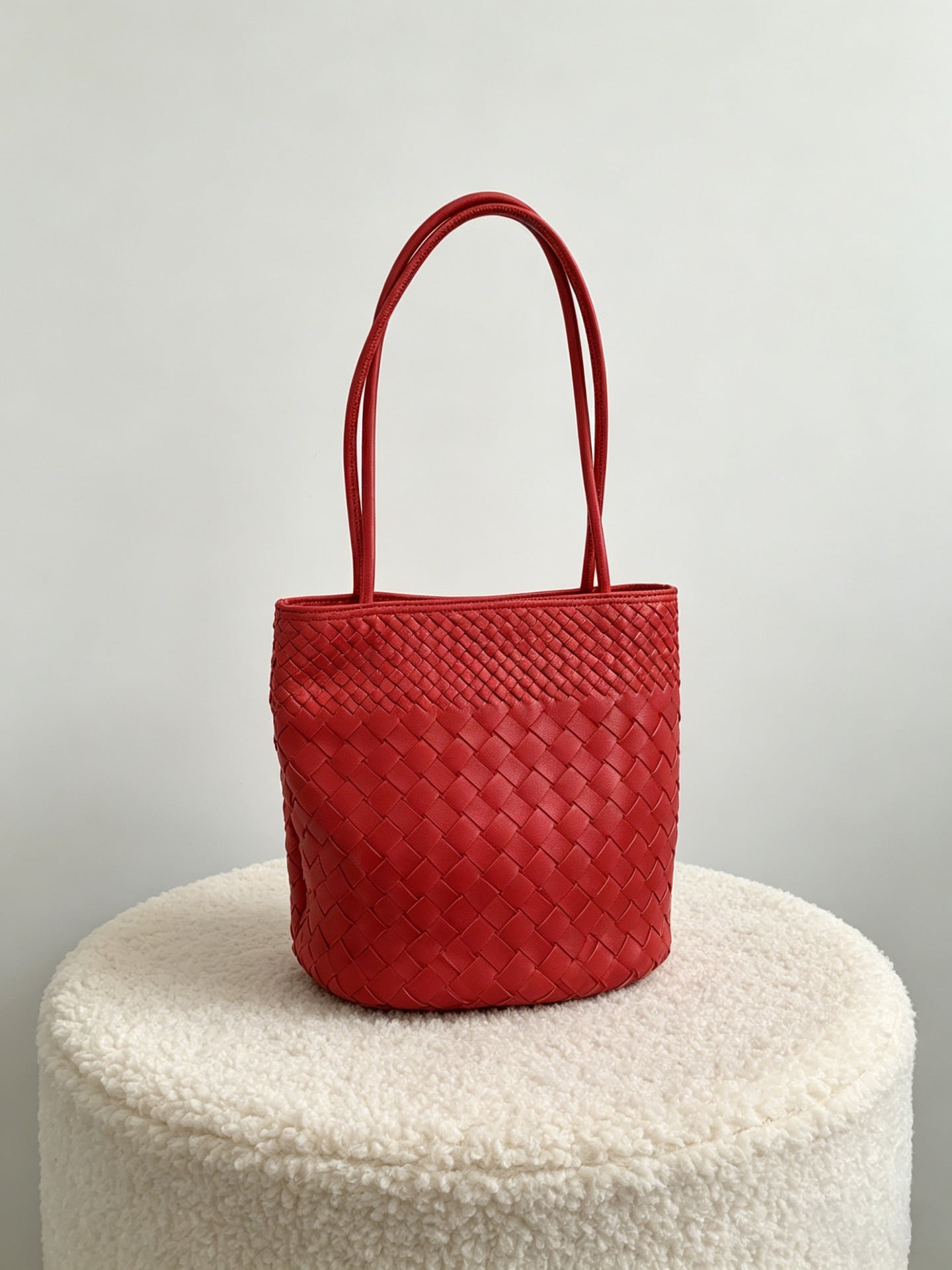 Woven Leather Tote Bag - Sheepskin Shoulder Handbag