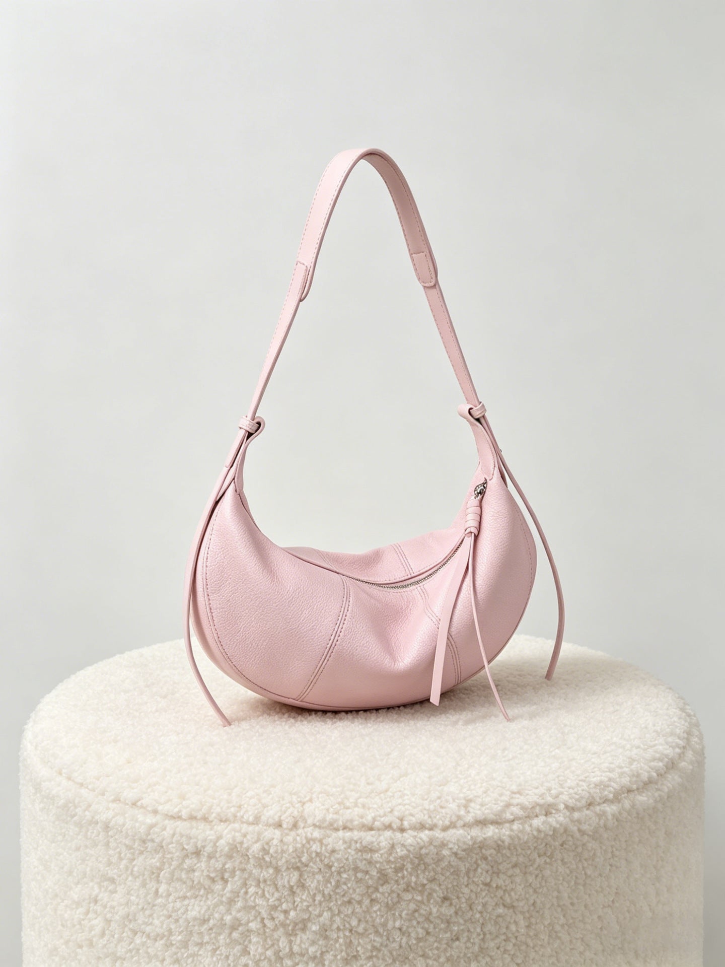 Top Grain Leather Hobo Bag with Long Zipper Pull