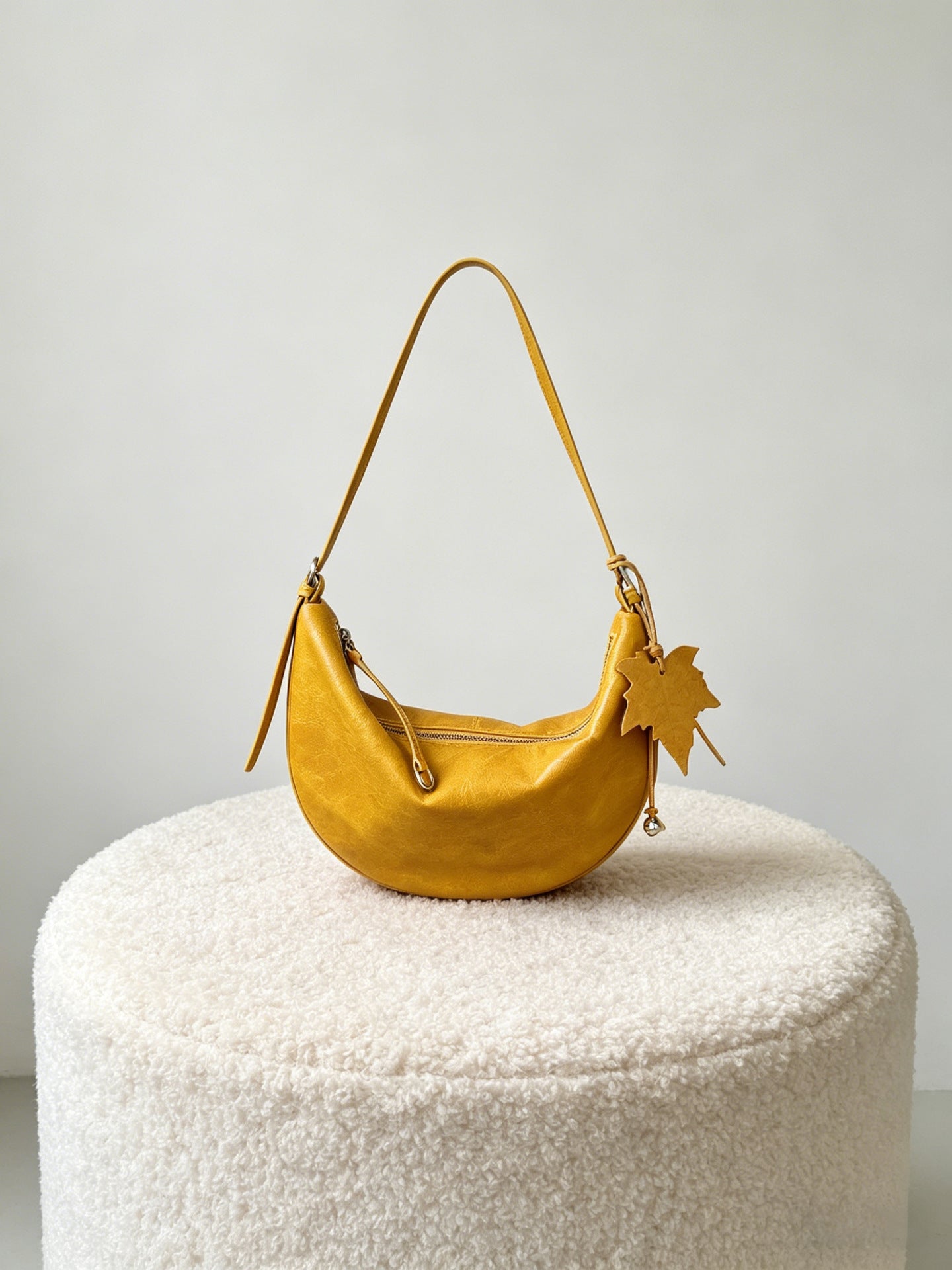 Top Grain Leather Crescent Hobo Shoulder Bag