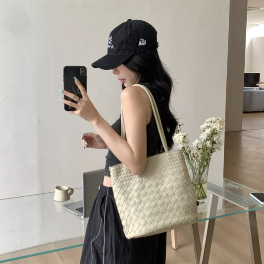 Woven Leather Tote Bag - Sheepskin Shoulder Handbag