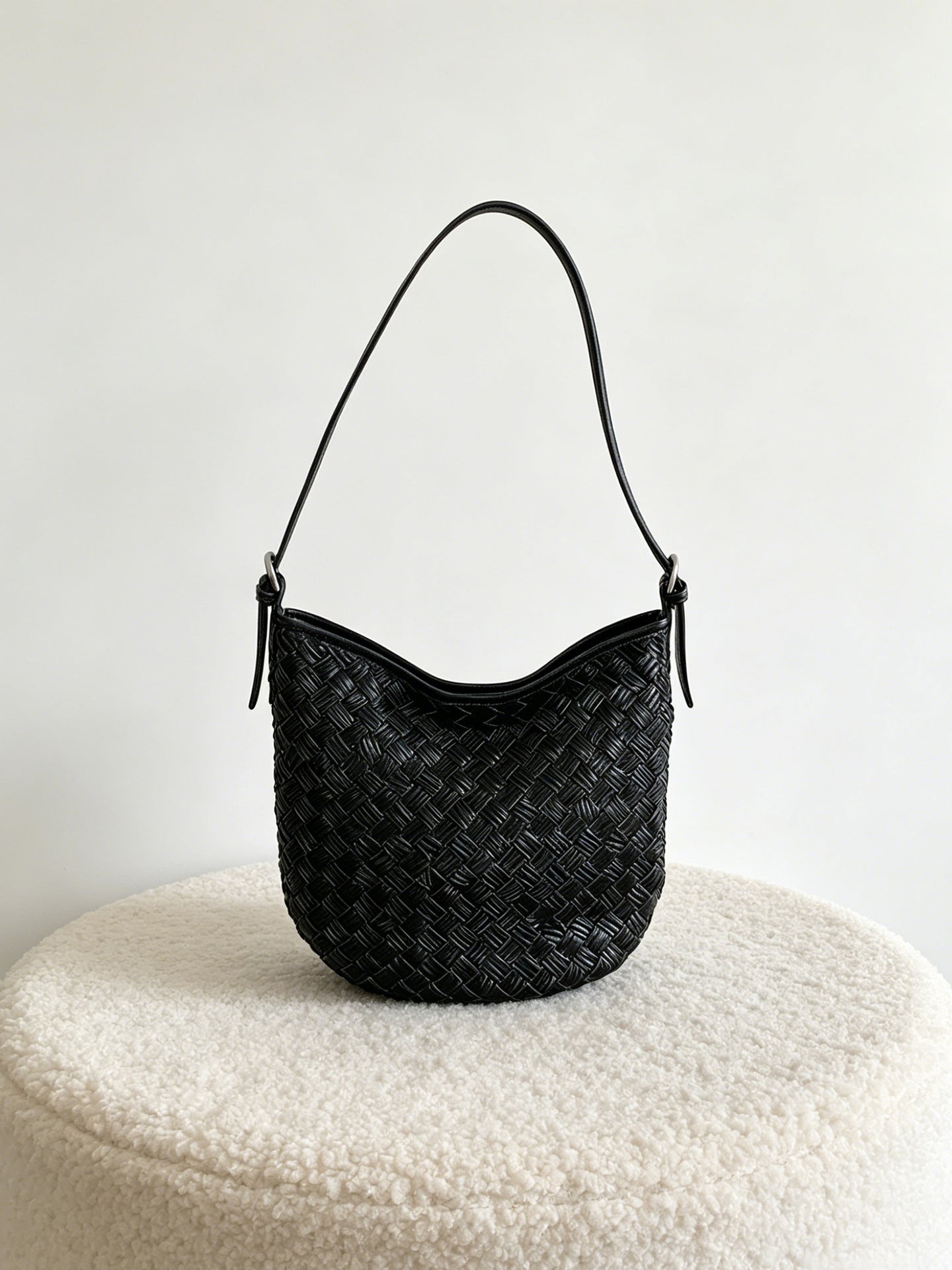 Metallic Woven Leather Shoulder Bag - Soft Shell Hobo