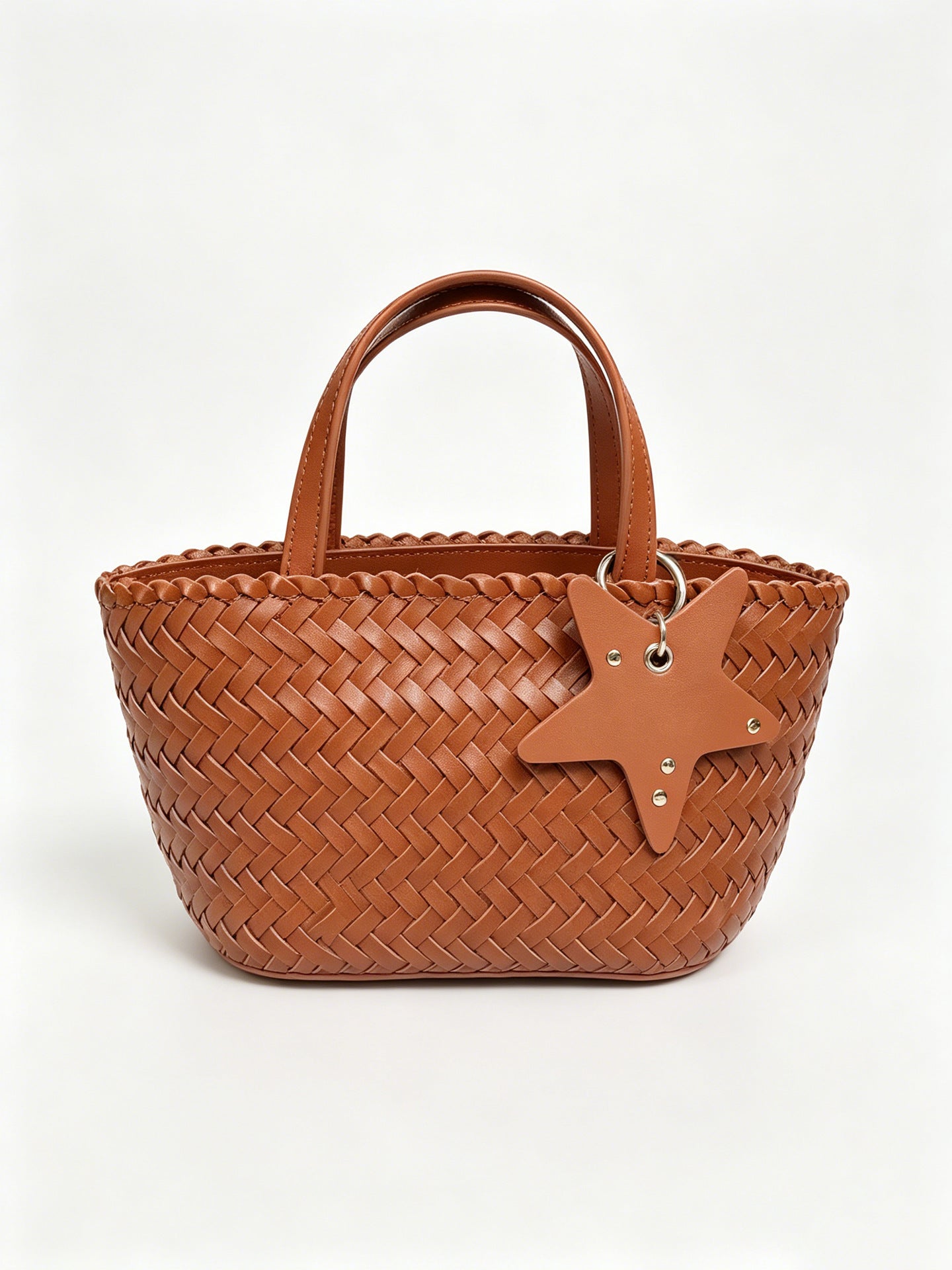 Woven Leather Mini Tote Bag with Star Charm