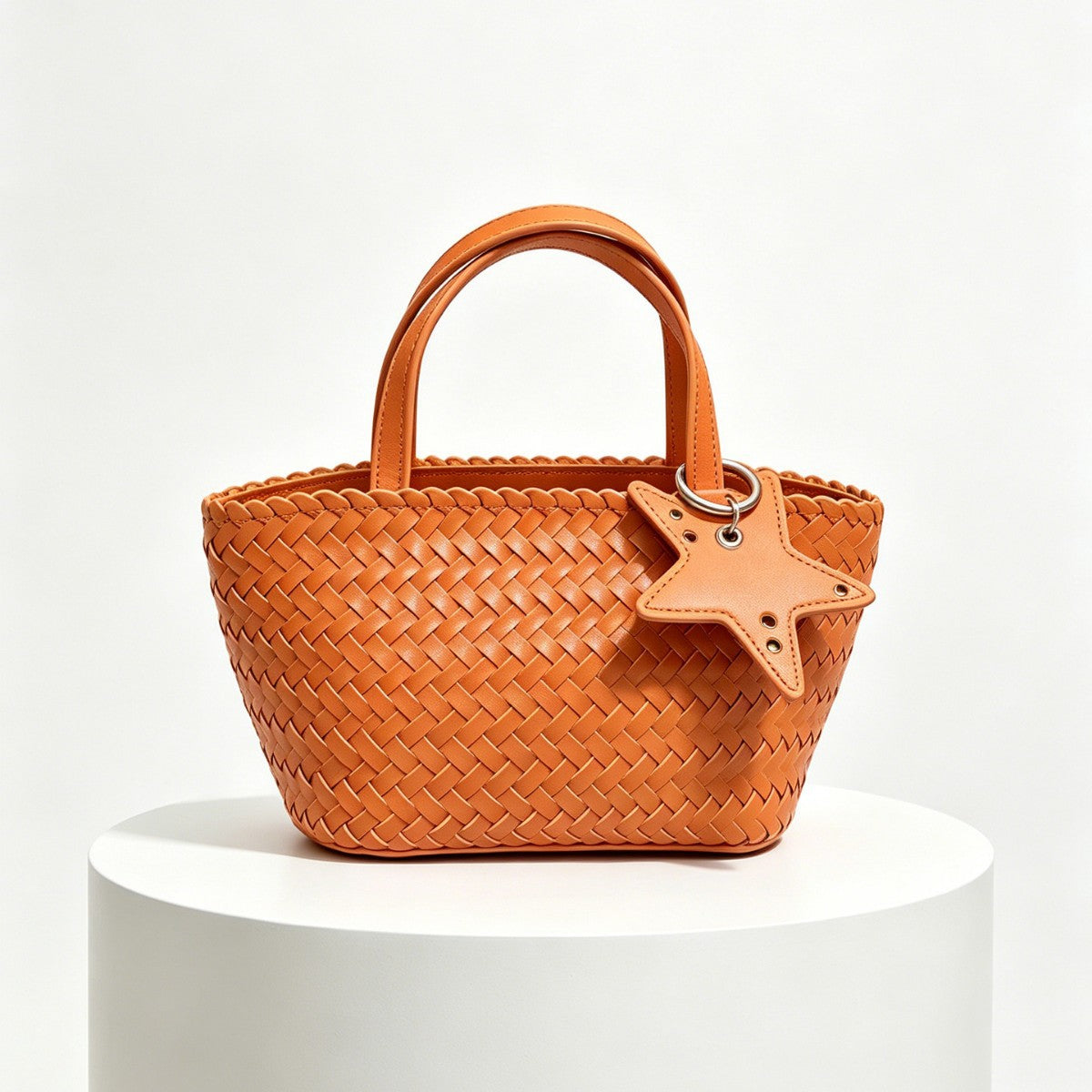 Woven Leather Mini Tote Bag with Star Charm