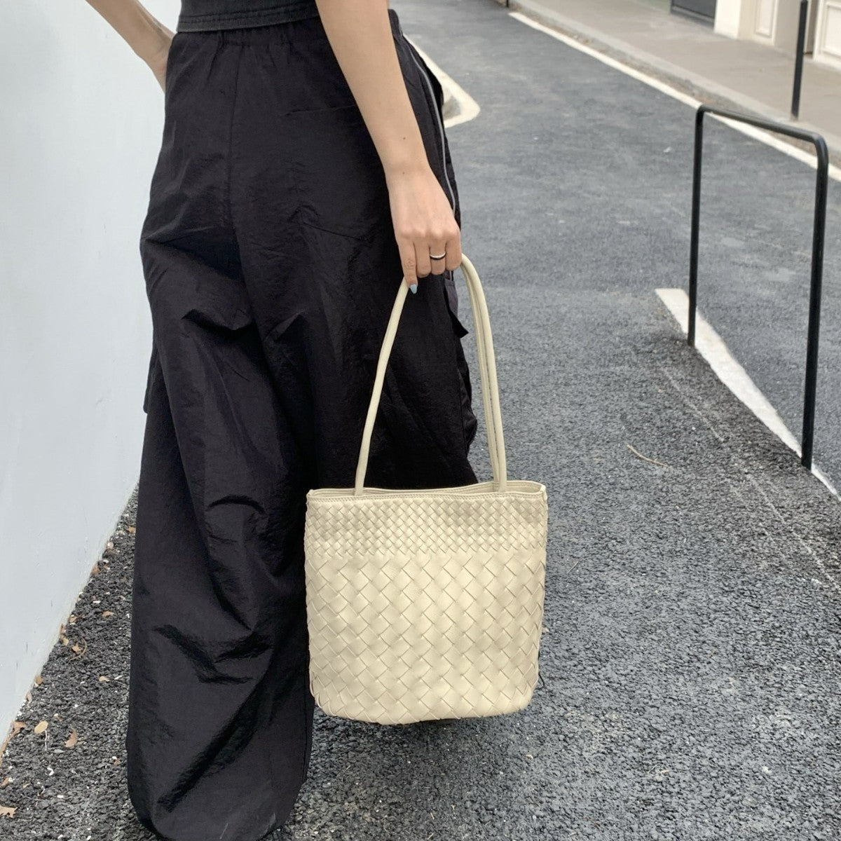 Woven Leather Tote Bag - Sheepskin Shoulder Handbag