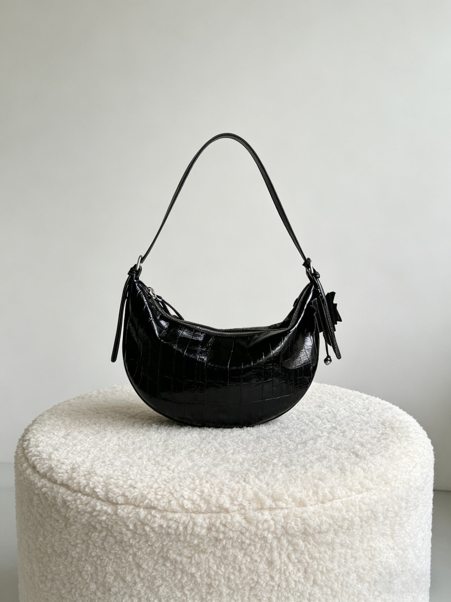 Top Grain Leather Crescent Hobo Shoulder Bag